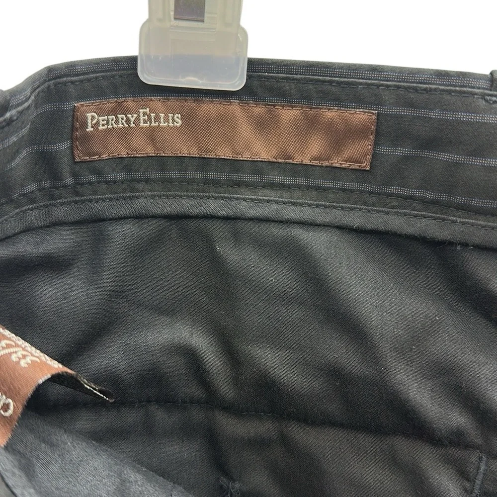 Perry Ellis Black Pinstripe 4 Pocket Flat Front Straight Dress Pants Men 33 x 30